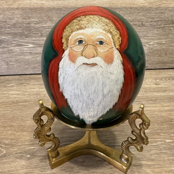 Handmade Other - Santa Claus Sweet Face Gourd Hand Painted Christmas Folk Art Decor Signed Brass
